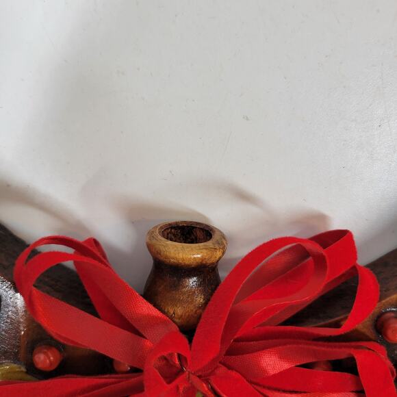 VINTAGE Wood Wreath 11" Brown Red‎ 3-D Accents Candle Holder Christmas Decor - Picture 16 of 16